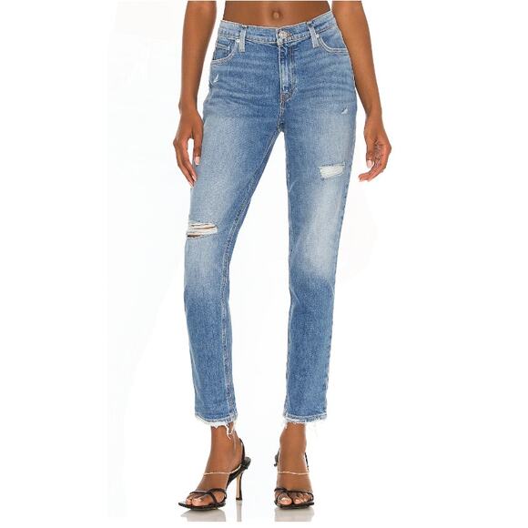 Hudson Lana Boyfriend Ripped Jeans Distressed Hem Denim Medium Wash Blue - Picture 2 of 12